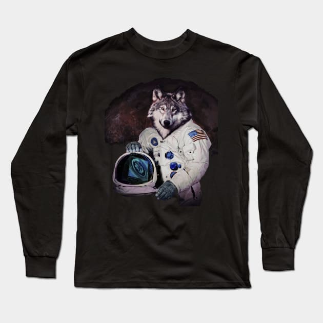 Wolfy Goes to Mars Long Sleeve T-Shirt by Pixelmania